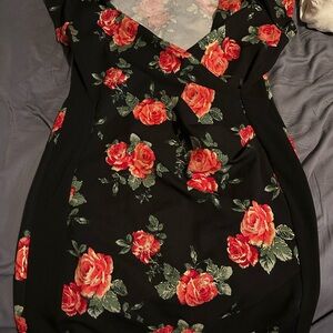 Almost Famous Black Dress with Red Floral Design